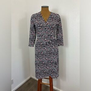 New Talbots Jersey Knit Faux Wrap Multi Dot Print Dress M Stretch Classic Style